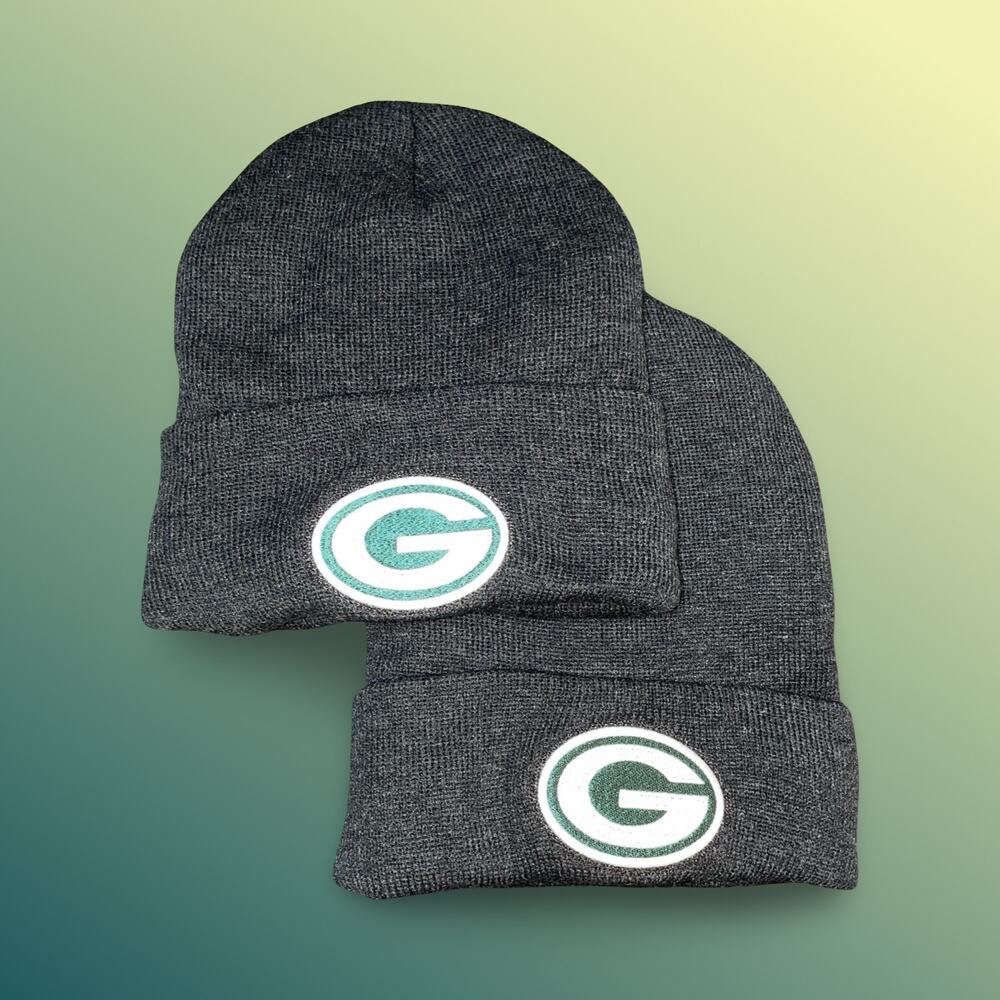 Valucap Green Bay Packers Knit Beanie Hats Lot of 2 Gray Sherpa Fleece Lined